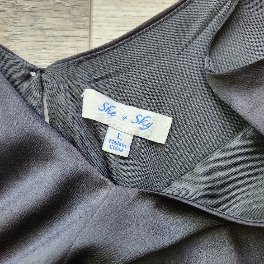 She + Sky Black Tank Top With Bow Womens Large Peplum - Picture 3 of 8
